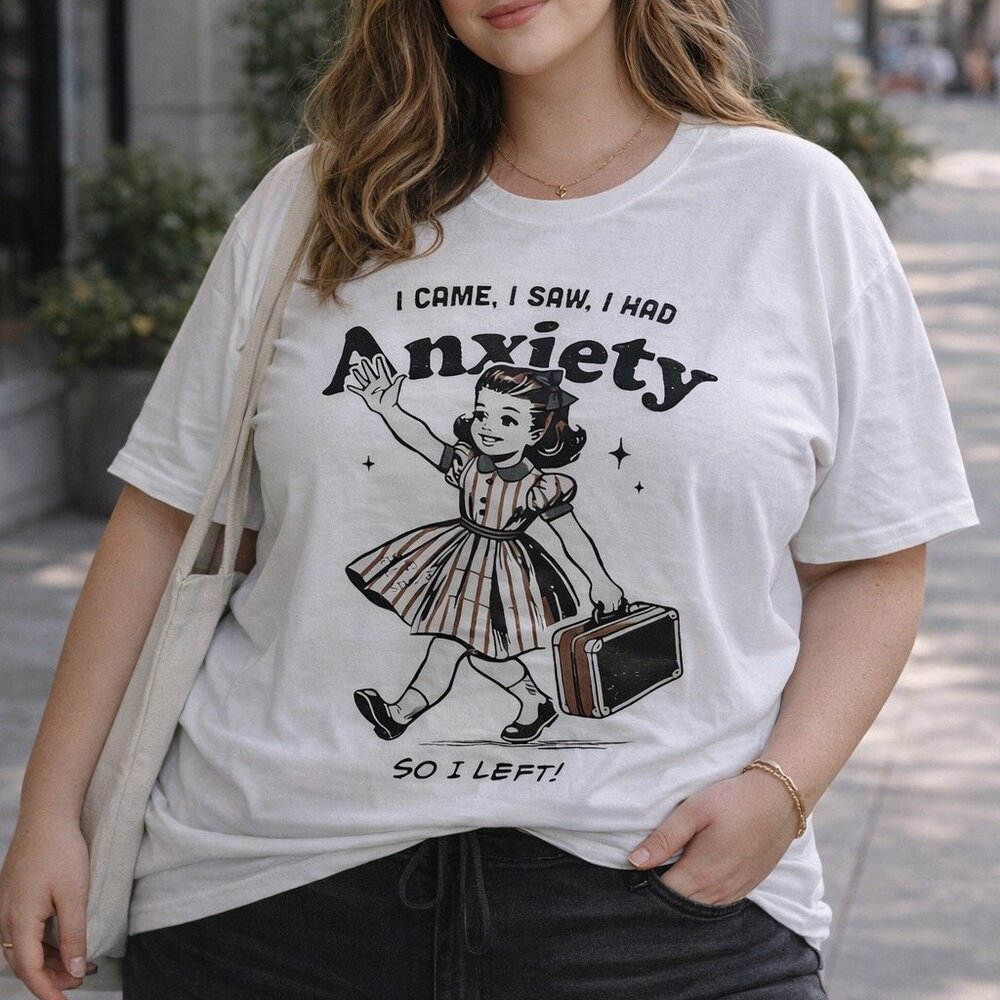 Fashion Letter Anime Anxiety Funny Printed T-shirt 2XL Comfy Casual Short Sleeve